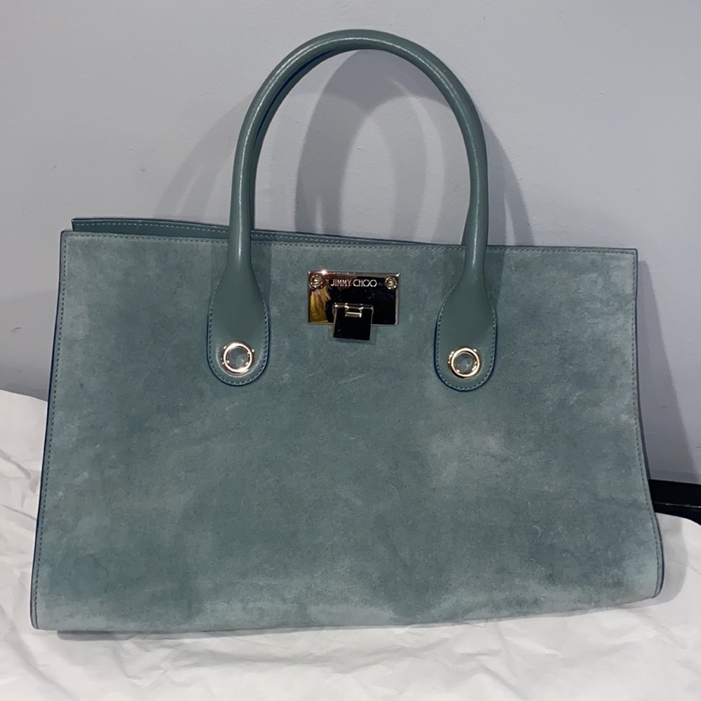 Jimmy Choo Riley blue suede tote